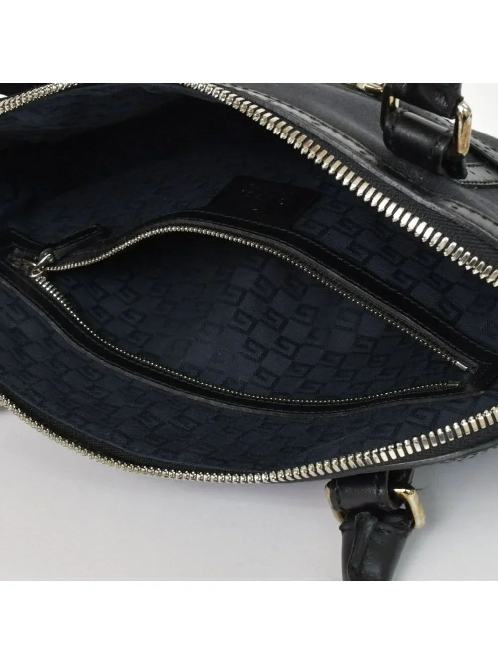 Gucci Interlocking G Handbag Canvas Leather Black Silver